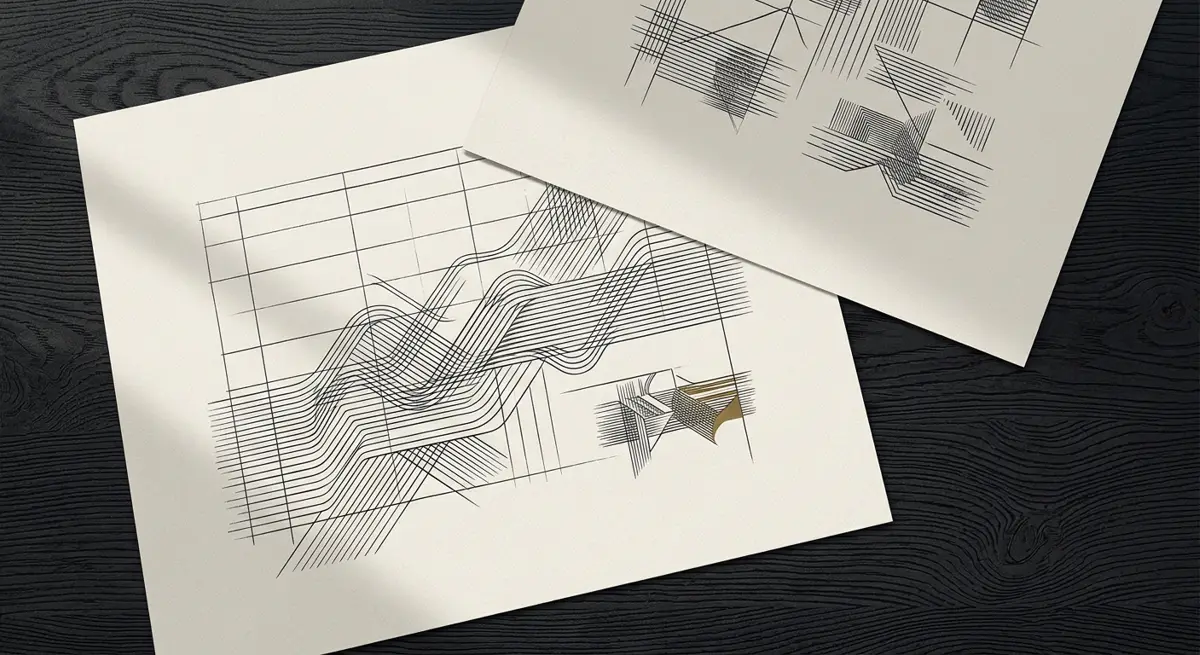 Engraved research plates showing abstract economic line series